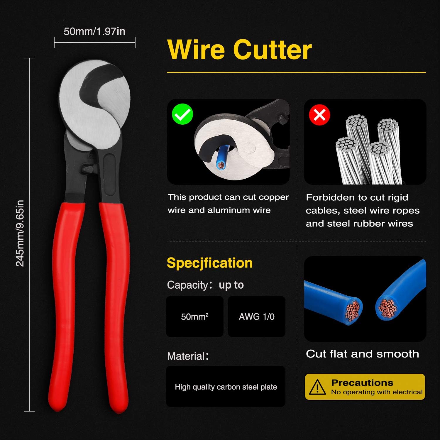 SOMELINE Wire Terminal Crimping Tool Wire Cable Cutting Cable Cutters Electrician Connector Hand Plier Crimping Portable 6-50mm² (10 - Image 3