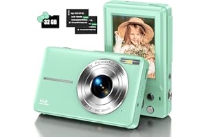 IWEUKJLO Digital Camera, Kids Camera with 32GB Card FHD 1080P 44MP Vlogging Camera with LCD Screen 16X Zoom Compact Portable Mini Rechargeable Camera Gifts for Students Teens Adults Girls Boys-Green