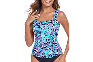 RELLECIGA Women's Bandeau Ruched Tankini Top Swimsuits