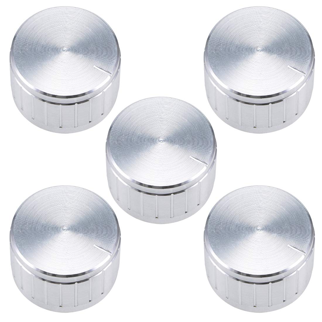 sourcing map 5Pcs 26x17mm Aluminium Alloy Potentiometer Volume Control Rotary Knob Knurled Shaft Hole Silver Tone,for 6mm Diameter Shaft Guitar Volume Knob.
