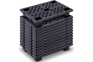 Briwooody 12 Pcs Plastic Pallet Lightweight Nestable Polyethylene Pallets 23.6" x 15.8" x 3.9" Interlocking Storage Pad with Breathable Grids for Basement Restaurant Kitchen Supermarket (Black)