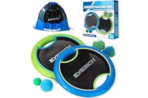 EVERICH TOY Trampoline Paddle Ball Set with 2 Bouncy Paddles & 4 Balls - Soft Foam Design for Kids Play Indoor Outdoor Beach Backyard Lawn - Great Gift Idea for Boys & Girls