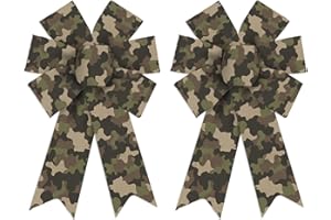 ON-AIRSTORE 2 Pcs Green Camouflage Wreath Bows Camo Bows for Wreaths, Camouflage Ribbon Bows Patriotic Event Decor Bows for Veterans Day Military Support Indoor Outdoor Decoration Wreath Ornament Supplies