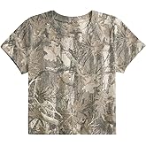 MSBESYOR Women Camo Shirt Crop Top Y2K Maple Leaf Graphic Baby Tee Short Sleeve Slim Fit Round Neck T Shirt Streetwear