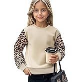 Seechoslo NEW 6-14Y Girls Leopard Print Sweatshirt Long Sleeve Crewneck Pullover Cozy Fall Top