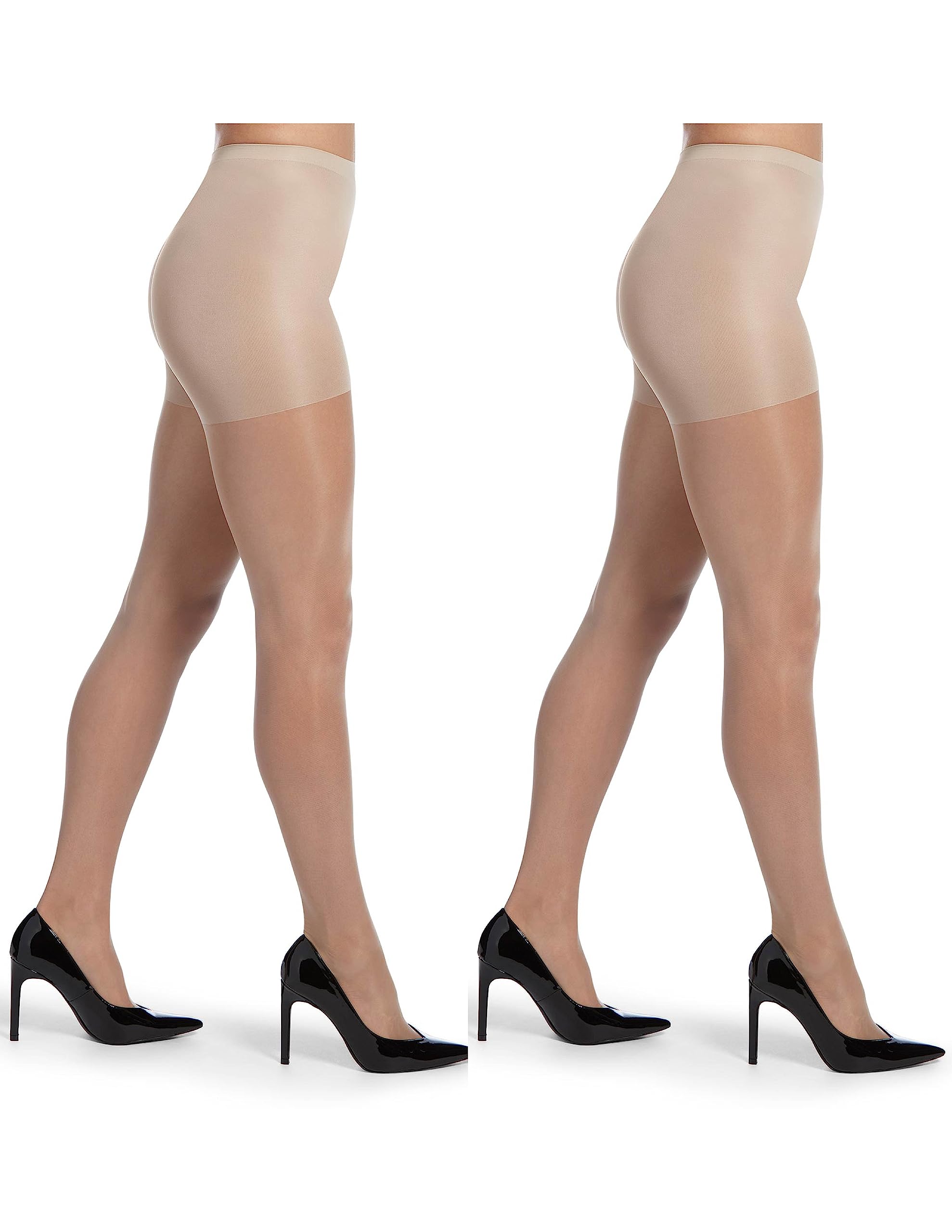 Photo 1 of ** BLACK COLOR ***HUE Women's So Silky Control Top Sheer Tights With Invisible Reinforced Toe, Natural - 2 Pair Pack, 2