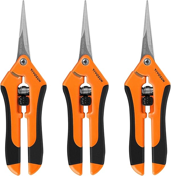 VIVOSUN Gartenschere 3er-Set 16,5 cm Pflanzenschere mit Titan-Antihaftbeschichtung, Ergonomischer Griff, Gerade Klingen in Edelstahl, Rosenschere für Äste, Blume Obst und Gemüse, Orange