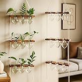 Leinuosen Wall Hanging Plant Propagation Stations Valentines Gifts for Her Plant Lovers 3 Tiered 9 Heart Shaped Glass Vases Terrarium with Wooden Stand for Hydroponics Indoor Home Decor(Clear)