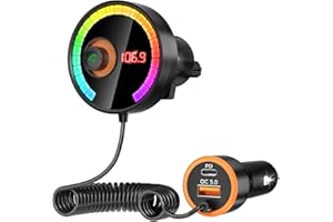 MAGIFT Car Bluetooth FM Transmitter, Wireless Radio Car Adapter Design for Air Vent Safe Driving with PD36W&QC3.0, Fly-LED Lights, Supports Siri&Google Assistant (Black)
