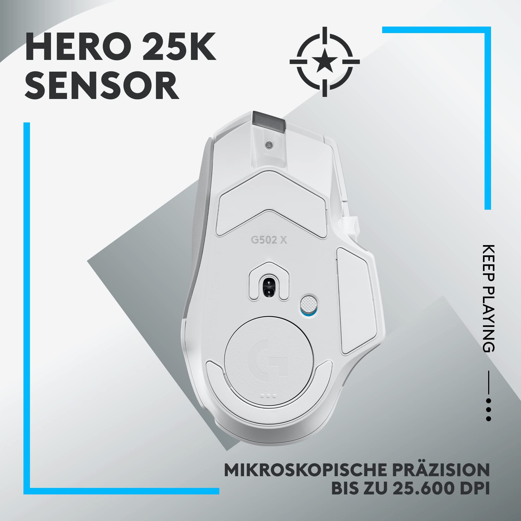 Logitech G G502 X LIGHTSPEED Kabellose Gaming-Maus - Optische Maus mit optisch-mechanischen LIGHTFORCE Hybridschaltern, HERO 25K Gaming-Sensor, Kompatibel mit PC - macOS/Windows - Weiß 4