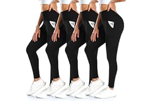 yeuG 4 Pack Leggings for Women with Pockets High Waisted Tummy Control Slimming Black Yoga Pants Workout Running.