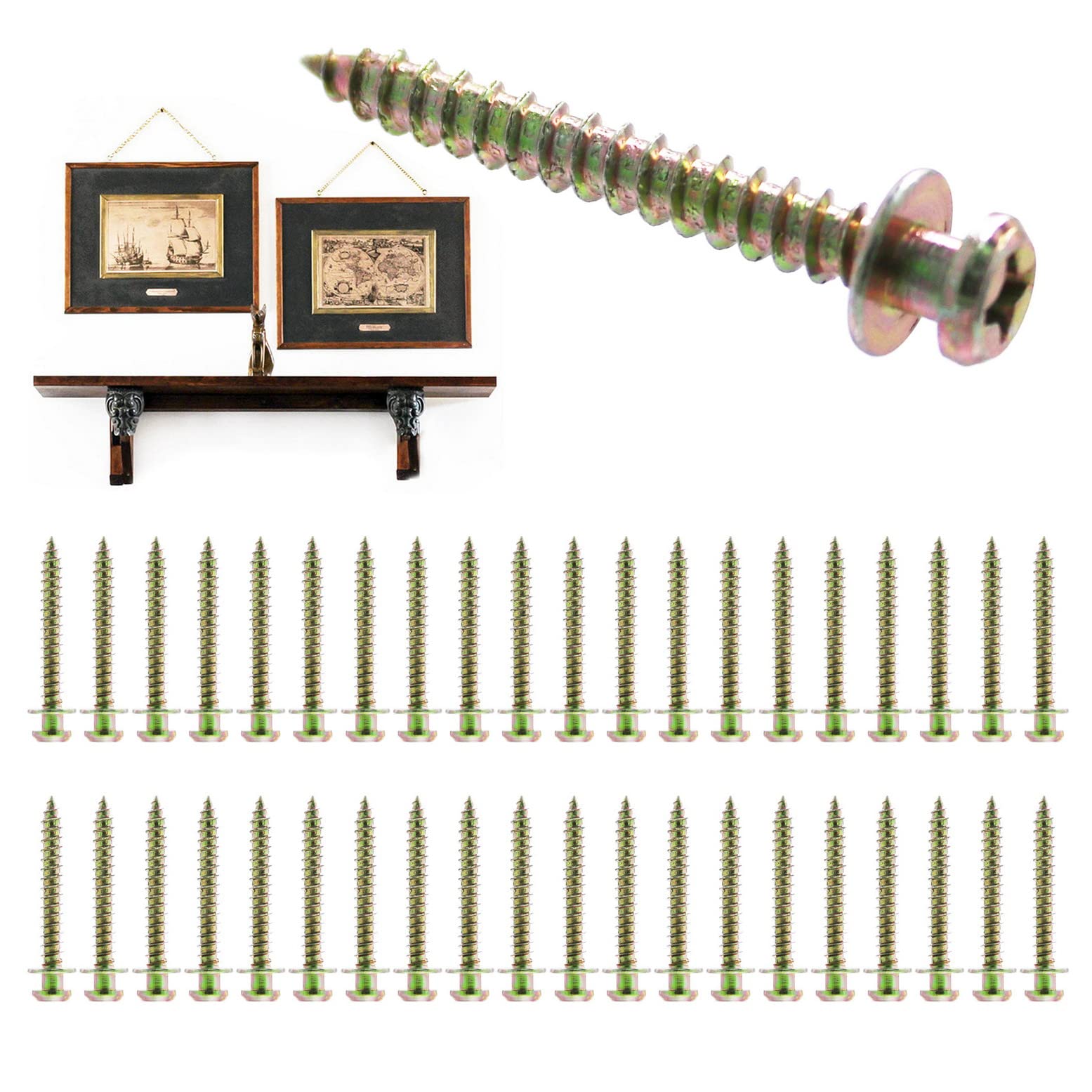 laffeya Picture Hanging Tool, 40 Pack Bear Claw Double-Headed Screws, Double Headed Screws, Keyhole Hanger Screw, Nails for Hanging Pictures (Short, 40)