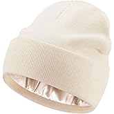 Satin Lined Knit Beanie Hat-100% Cotton Winter Hats for Women Men Silk Lining Soft Slouchy Warm Cuffed Beanies Hat