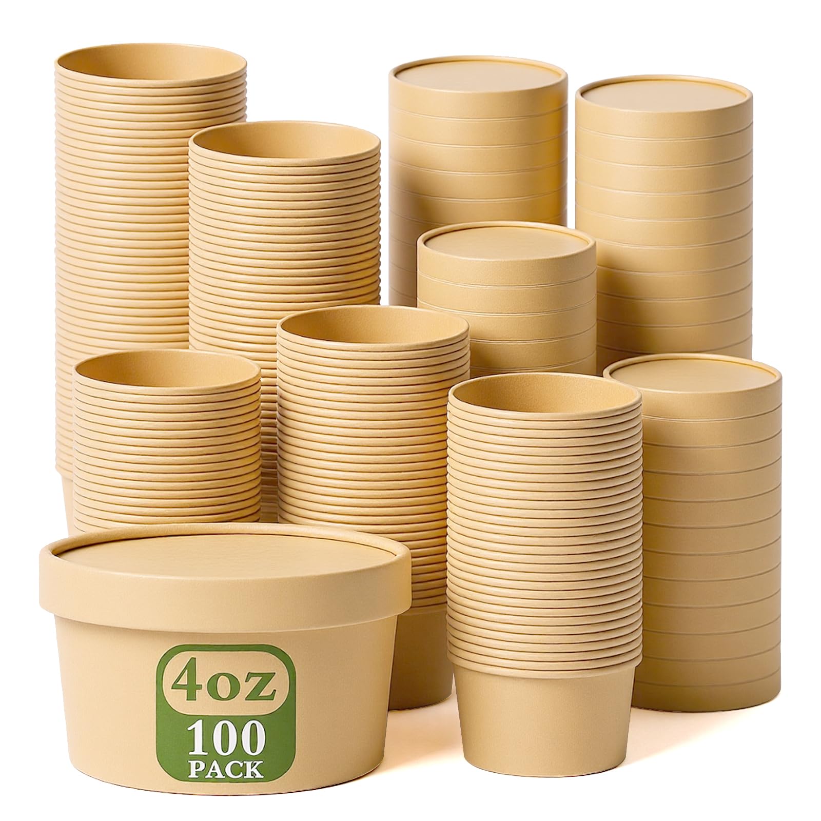 Photo 1 of 100 Pack 4oz Paper Soup Containers with Vented Lids, Disposable Food Containers Kraft Ice Cream Cups Dessert Soup Bowls, Microwavable and Freezer Safe for Hot Soup, Ice Cream (100 Pcs - Kraft, 4 oz)