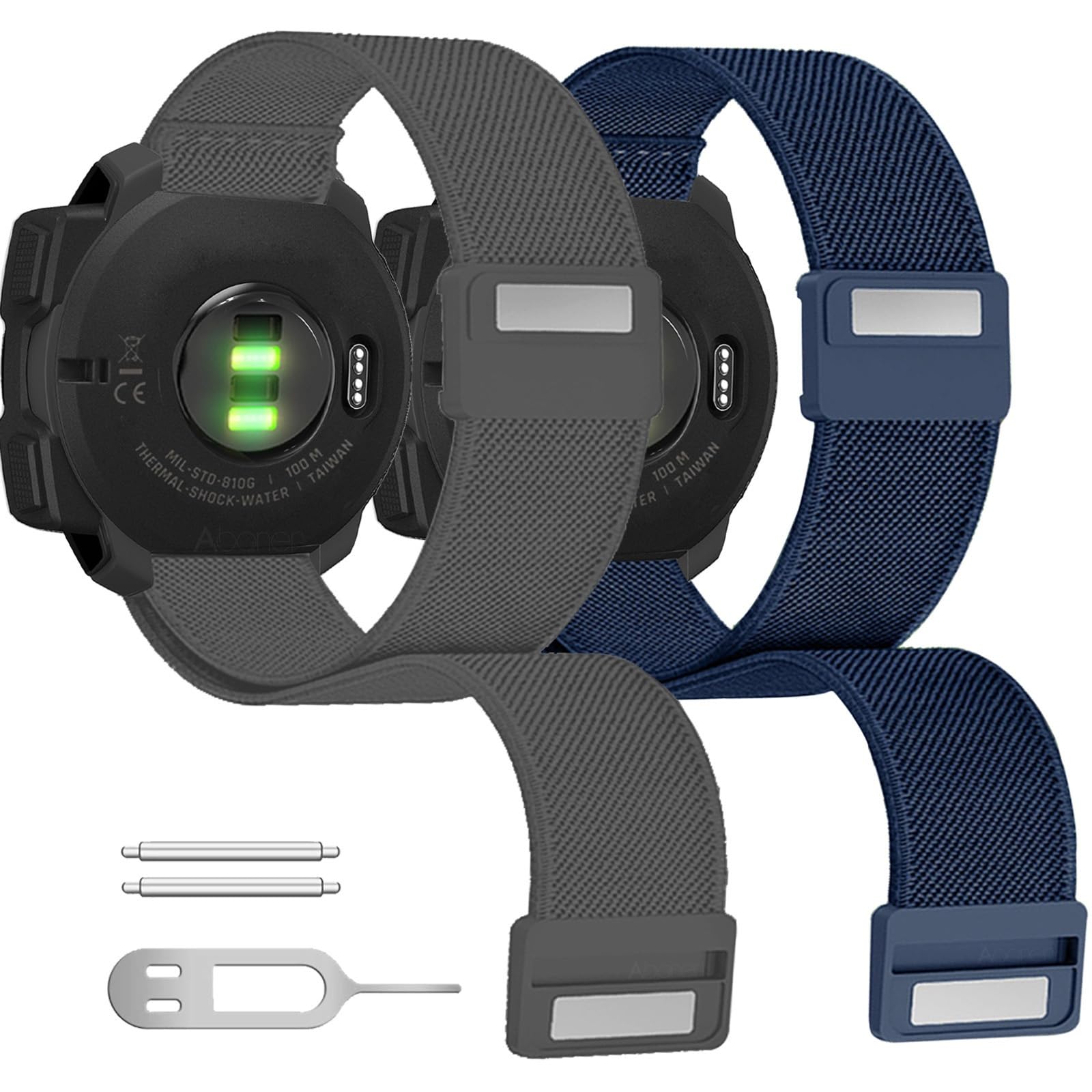 YOOSIDE 2-Pack Elastic Nylon Watch Strap for Garmin Instinct 2 Solar, Soft Loop Lightweight Stretchy Wrist Band with Magnetic Closure (Blue-Grey)