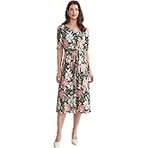 Kasper Womens Petite Cap Sleeve Printed Matte Jersey Fir & Flare Dress