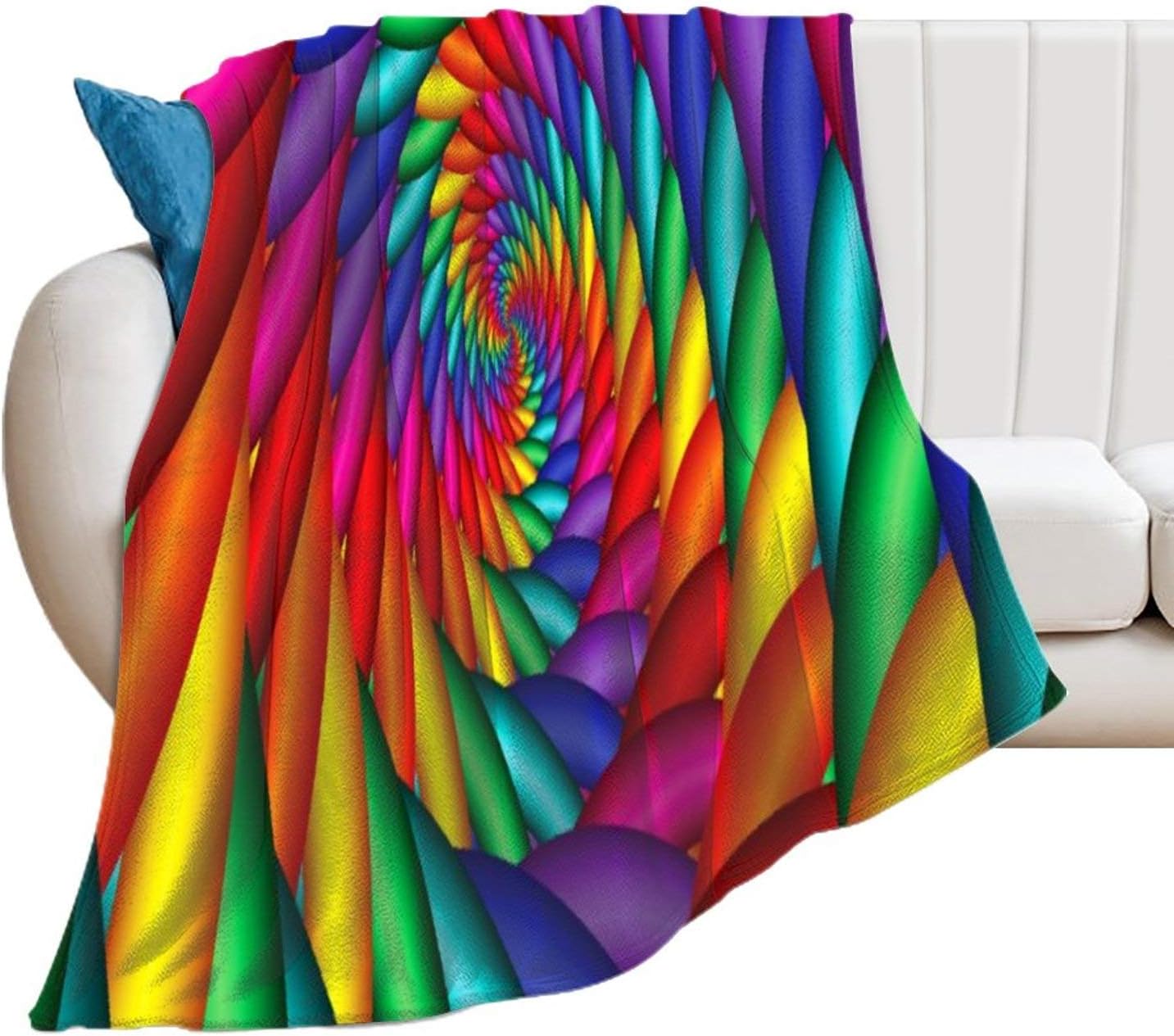 Cobija de franela con diseño de espiral de arcoíris y tacto