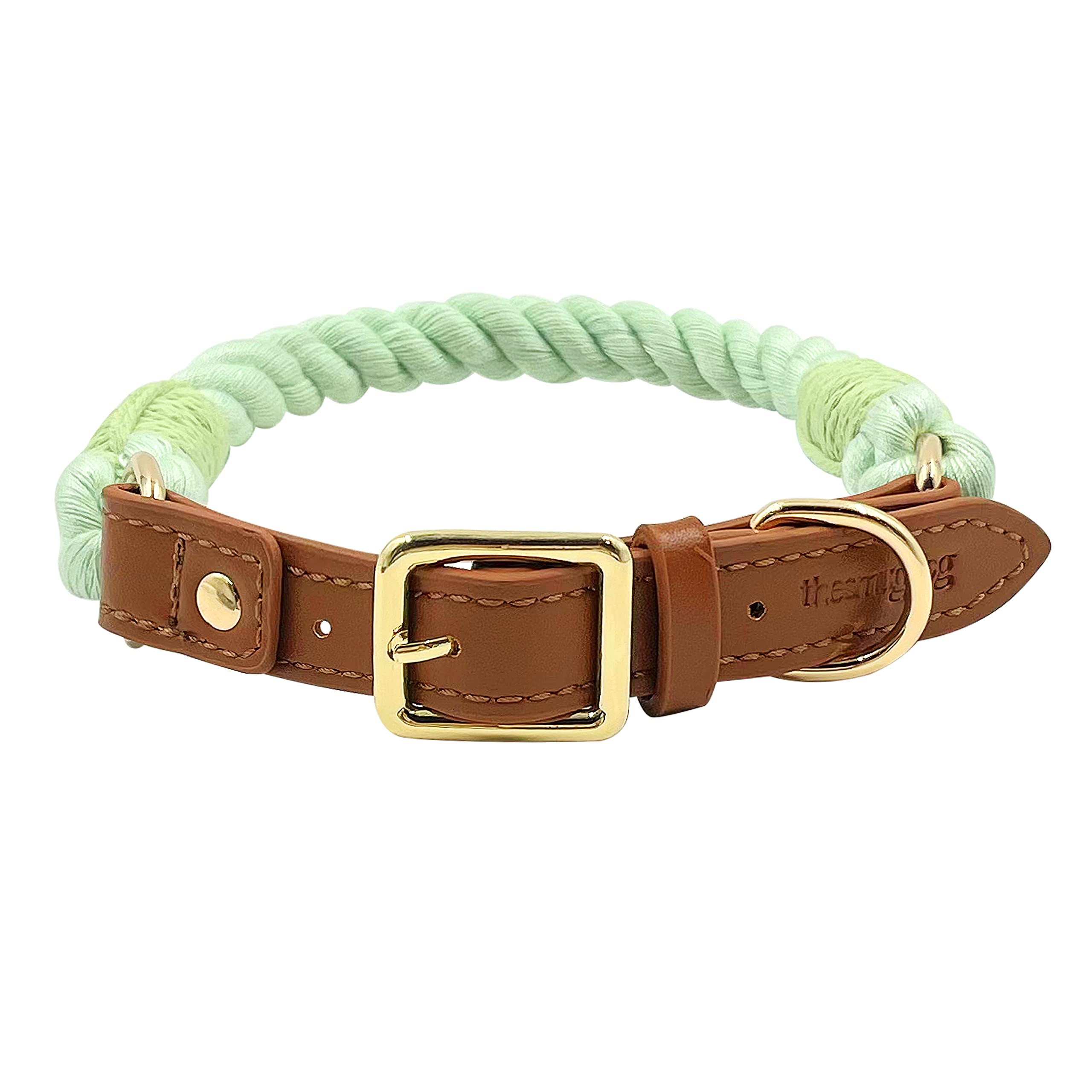 The Smug Dog Boston Rope Braided Collar for Dogs - Stylish Large Mint Green with D-Ring, Leather Finish & Golden Buckle -Soft Dog Collar for Small, Medium and large Dogs for Training,Walking — image 1