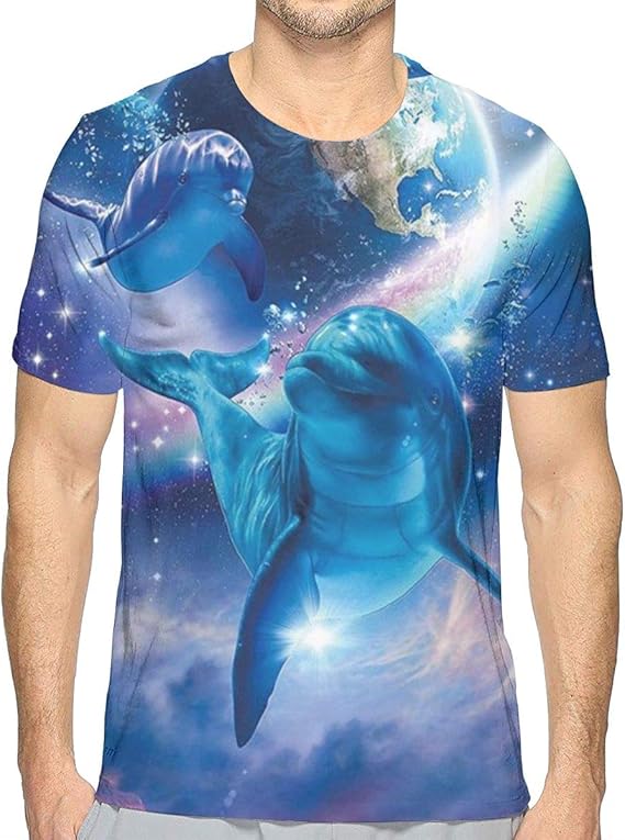 Amazon Co Jp Planetiy メンズ個性tシャツ 面白いイルカ 星空 海 月光マルネックtシャツ カジュアルメンズ半袖シャツ 服 ファッション小物