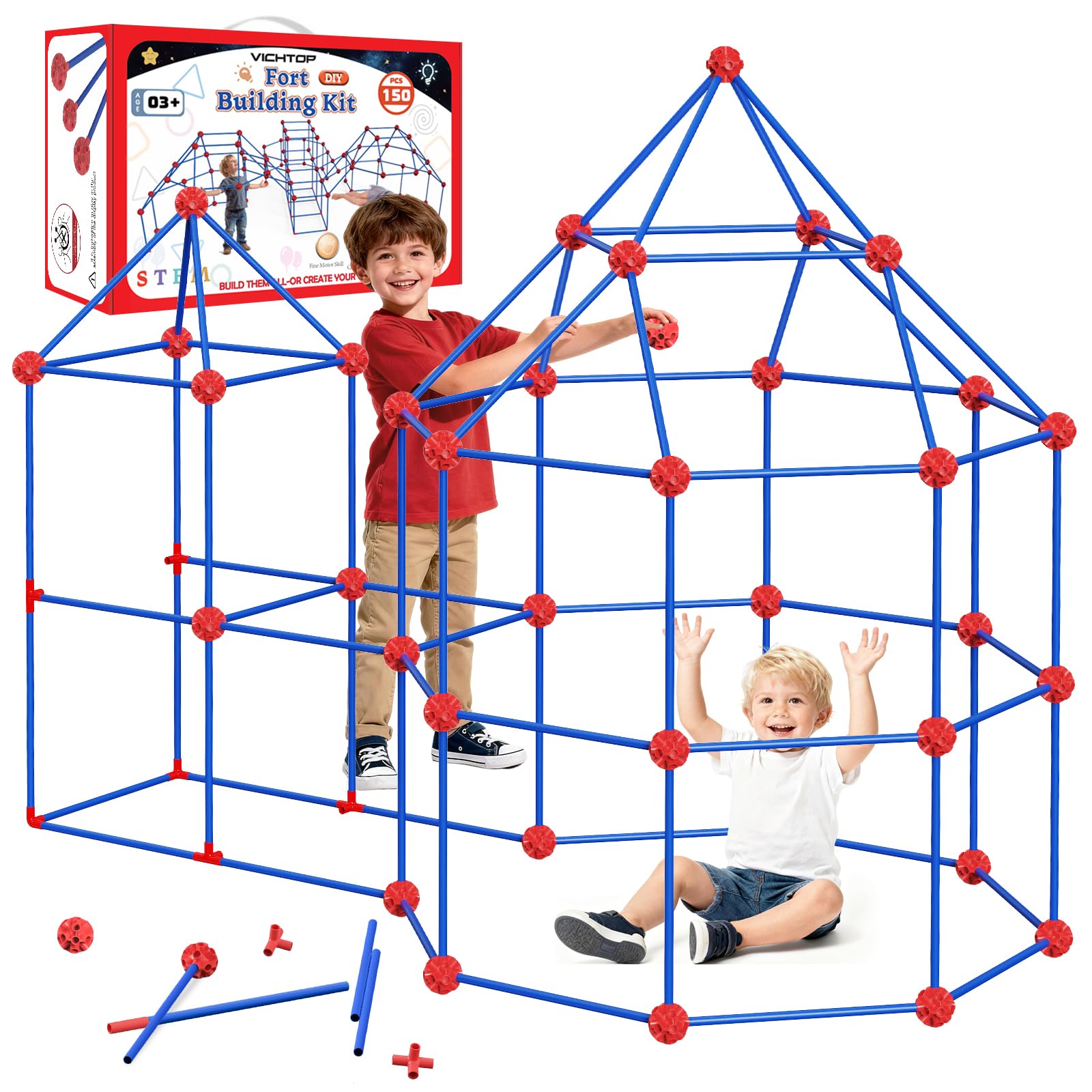 Photo 1 of VICHTOP 150Pcs Fort Building Kit for Kids 4-8-12, Construction STEM Building Toy