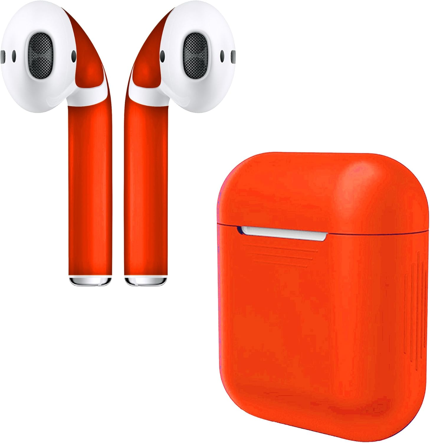 APSkins Silicone Case and Stylish Skins Compatible with Apple AirPod Accessories (Orange Case & Skin)