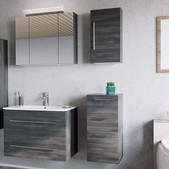 Lomadox - Mueble de baño (estructura de grafito, lavabo de cerámica de