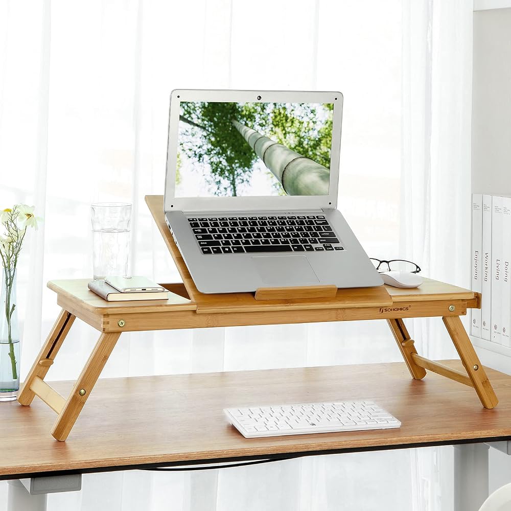 SONGMICS Bamboo Laptop Desk Foldable Bed Table 5 Angles 72x21-29x35 cm