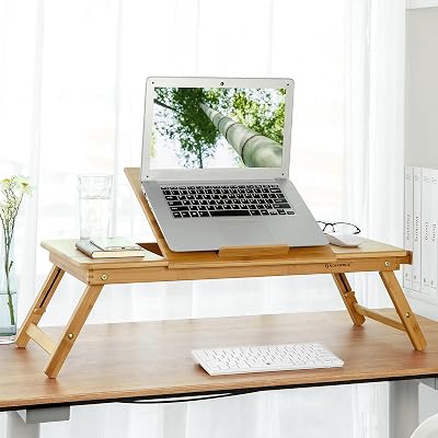 SONGMICS Bamboo Laptop Desk Foldable Bed Table 5 Angles 72x21-29x35 cm