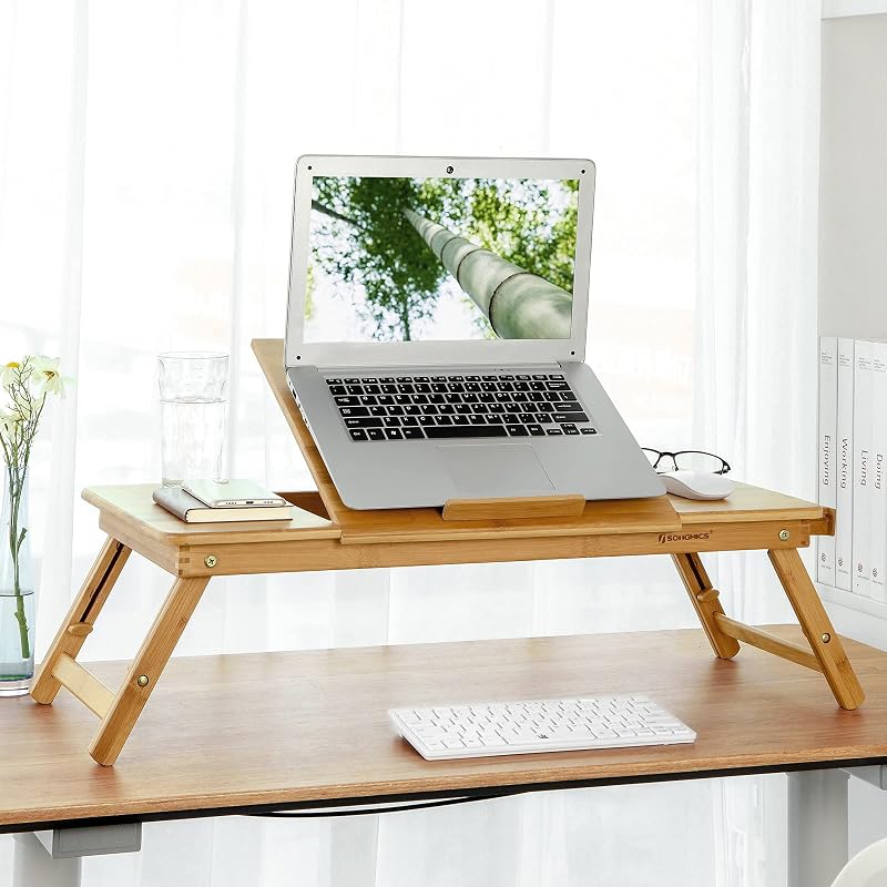 SONGMICS Bamboo Laptop Desk Foldable Bed Table 5 Angles 72x21-29x35 cm
