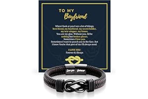 HAQUIL Bracelet For Boyfriend Infinity Wristbands Braided Layered Leather Cuffs Stainless Steel Mens Bracelets Love Forever Valentine Birthday Christmas Gifts for Men