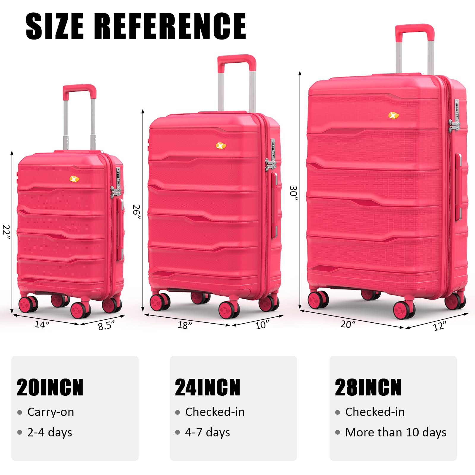 MGOB Carry On Luggage 22x14x9 Airline Approved, Hard Shell Suitcase with Spinner Wheels, PP Lightweight Luggages with TSA Lock, Carry-On Suitcases 20 Inch, Red