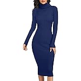 v28 Women Stretchable Knitted Long Sleeve Slim Fitted Ribbed Soft Sweater Dress