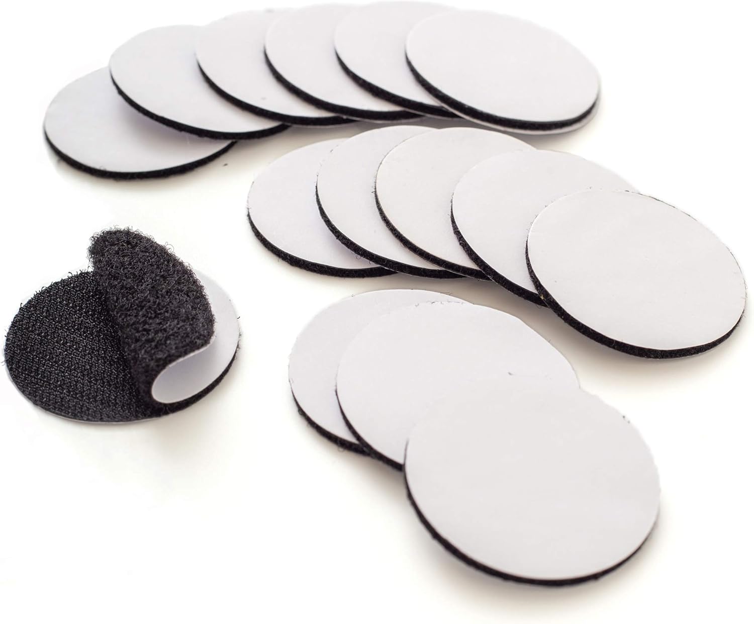 YBWM 1.5 inch Round Self Adhesive Hook and Loop Tape Dots Heavy Duty Strips Sticky Back Fastener Mounting Tape for Pictures Hanging Tool Mounting Carpet Gripper (Black, 15pcs)