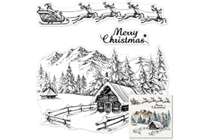 ON-AIRSTORE Christmas House Background Clear Stamps for Card Making Decoration and Scrapbooking Supplies, Xmas Theme Santa Claus Transparent Rubber Stamps for Paper Card Photo Album Crafting Supplies