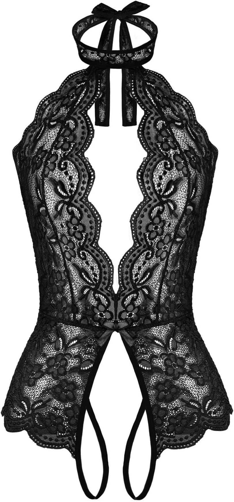 Genhoo Women Teddy Lingerie Lace Halter Babydoll Bodysuit Lingerie