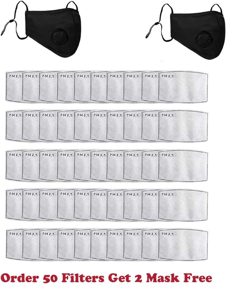 PM2.5 Activated Carbon Filter, Replaceable Anti Haze Filter Paper Anti Pollution Washable Cotton for Adult (50)