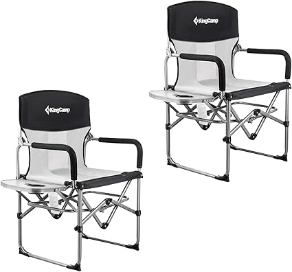 kingcamp heavy duty compact camping folding mesh chair with side table and handle