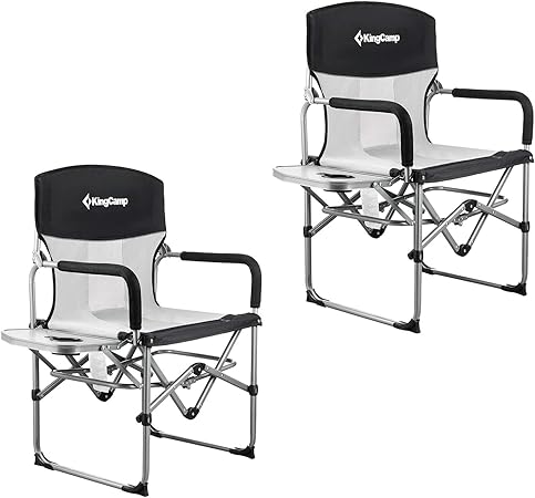 kingcamp heavy duty compact camping folding mesh chair with side table and handle