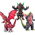 JAYKENIXO 3pcs Dragons Figures Monsters - 15" & 12" Head-to-Tail, Large Movable Joints Action Movie Series Soft Vinyl