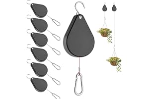 WROSWT Upgraded Retractable Plant Hanger,Plant Pulleys for Hanging Plants,Easy to Raise and Lower,Auto Lock,Heavy Duty,Adjustable Hook for Garden Baskets Pots,Birds Feeder,(6Pcs,Black)