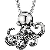 COOLSTEELANDBEYOND Mens Womens Stainless Steel Vintage Solid Octopus Pendant Necklace with 23.6 inches Wheat Chain
