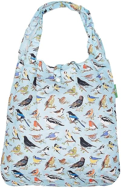 ECO CHIC Lightweight Foldable Reusable Tote Bag Wild Birds Blue