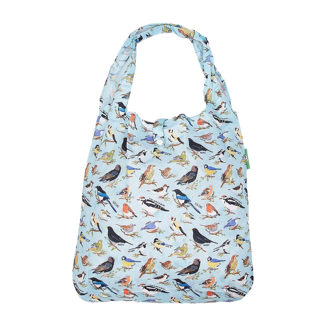 ECO CHIC Lightweight Foldable Reusable Shopping Bag Water Resistant Tote Bag (Wild Birds Blue) — image 1