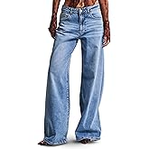 IT'S BASIC Straight Wide Leg Jeans for Women High Waisted, Relaxed Fit Trendy Womens Jeans Stretchy Denim Pants, Stonewashed