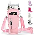 linmaya Water Bottle Carrier Bag with Phone Pocket for Stanley Cup 40/30oz,Insulated Neoprene Water Bottle Holder Cross-boday Bag with Adjustable Shoulder & Handheld Strap Stanley Cup Accessories