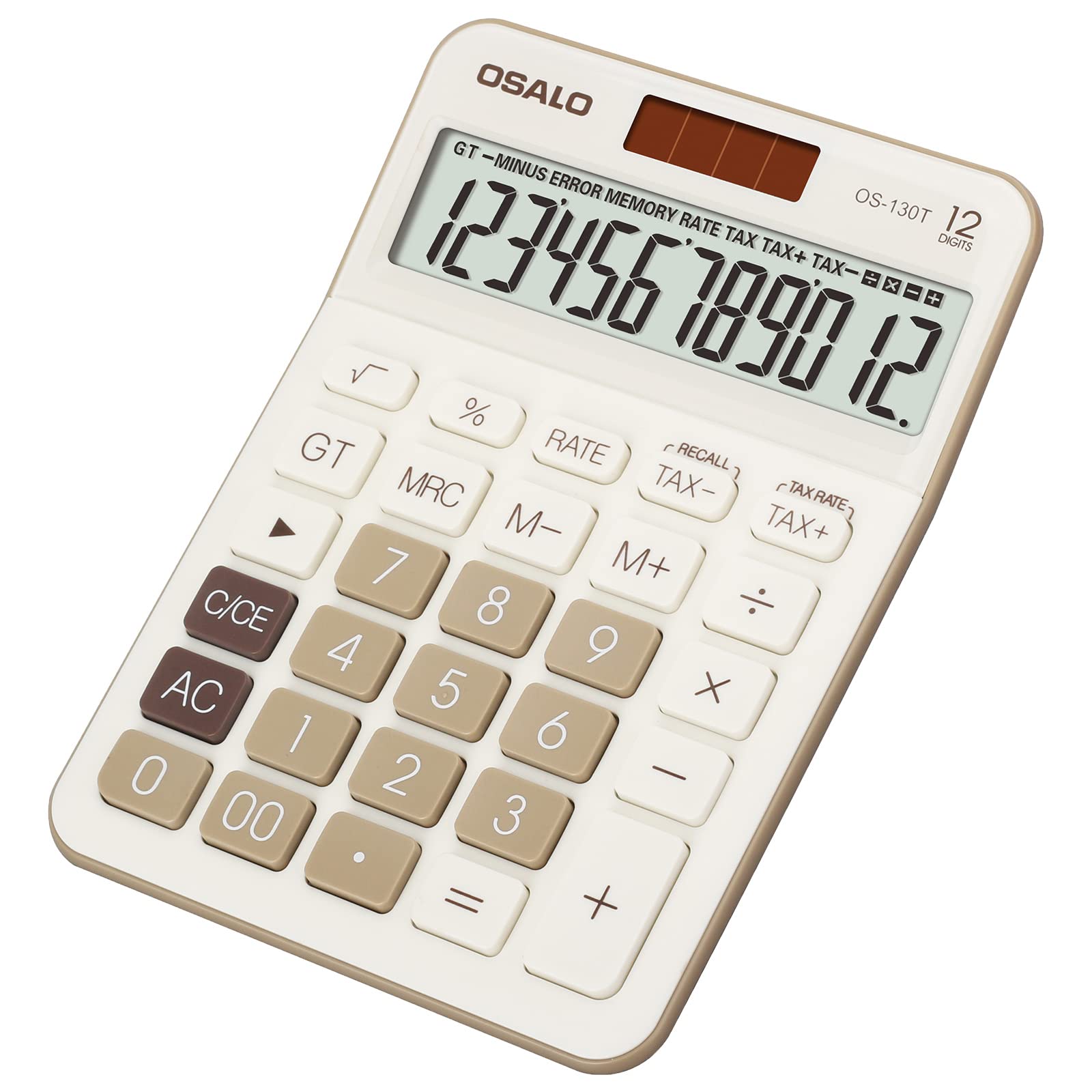OSALO VAT Tax Function Desktop Calculators Large LCD Display 12-Digit Big Number Accounting Calculator with Battery & Solar Powered Perfect for Office Business (OS-130T)