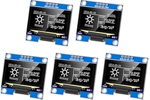 MakerFocus 5pcs 1.3 Inch I2C IIC OLED Display Module 128 x 64 Pixel SH1106 Self-Luminous Display Board for Arduino/Raspberry Pi/ESP32 (Pre-Soldered, White)