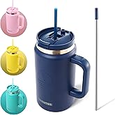 FAHRMOSIS 50 Oz Tumbler with Handle and Straw Large Insulated Tumbler Stainless Steel Travel Mug for Hot & Cold Drinks, Reusable Water Bottle with Lids and Straw - Navy Blue