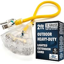 thumbnail image 2 of Journeyman-Pro Lighted Outdoor Extension Cord – 2FT, 3-Way Tap, 15A 12AWG – 2 Pack 2 of 4