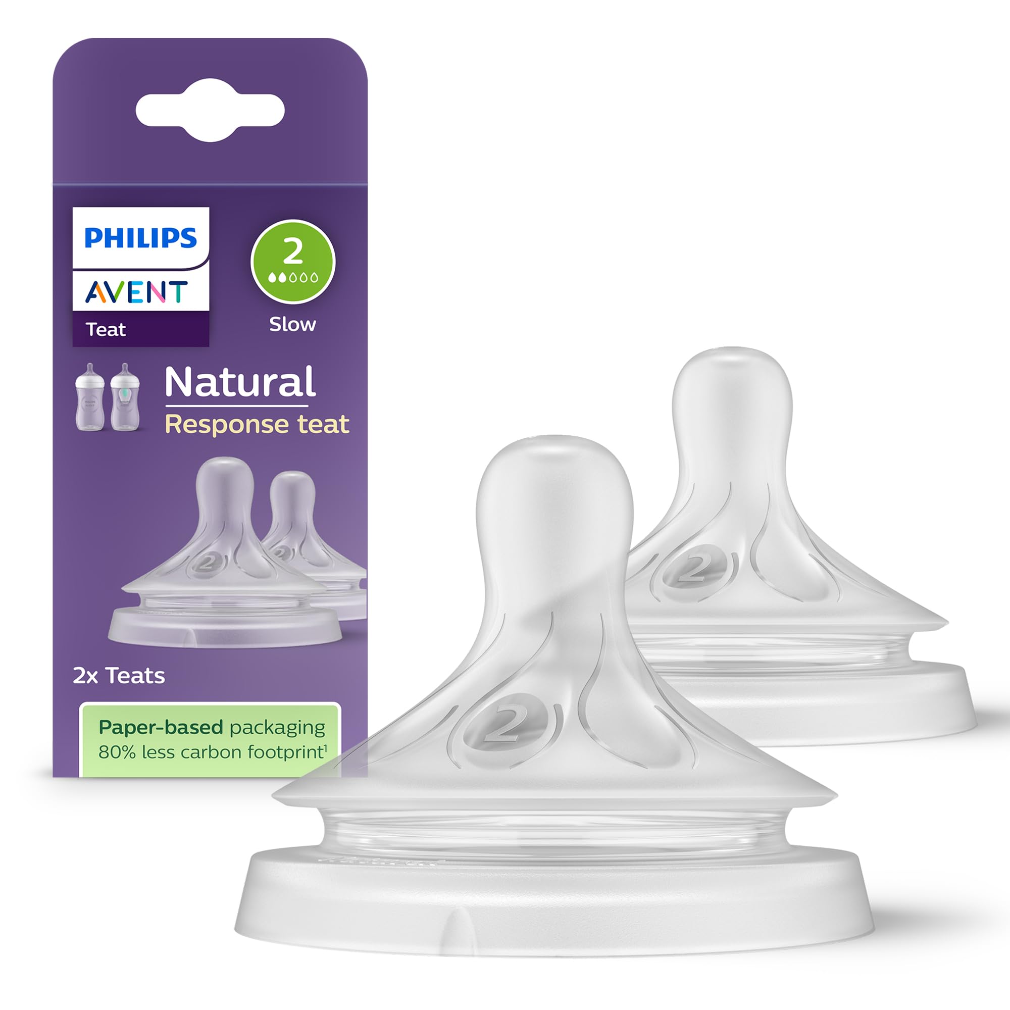 Philips Avent Natural Response Bottle Teat - 2 x Baby Bottle Flow 2 Teats for Newborn Babies, 0+ Months, BPA Free (Model SCY962/02)
